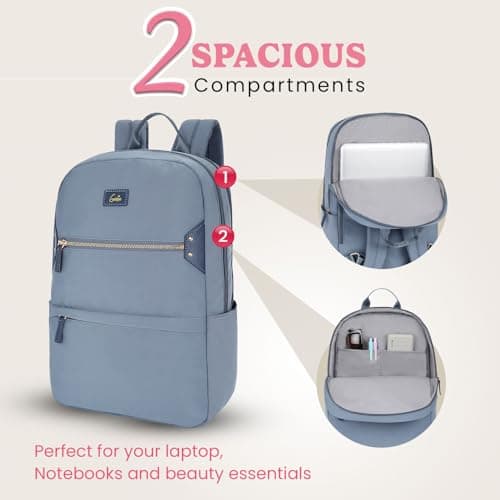 Genie Brooklyn Laptop Backpack for 15.6 Inch Laptop, Blue | Spacious College & Office Backpack for Women & Girls 2