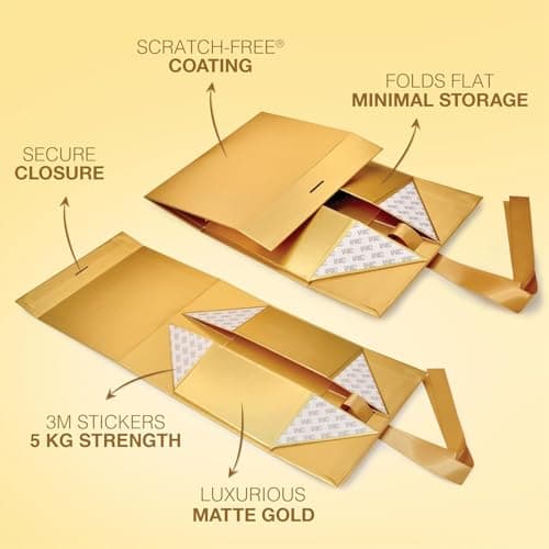 RBS®-Elegant Gold Gift Box with Ribbon (23 x 16 x 10cm) Empty Gift Boxes (1 Pack) Hamper Box Holds Upto 5 kg Gift Box for Presents Reuse Gift Packing Box Decorative Christmas Hamper Box (Elegant Gold) 2