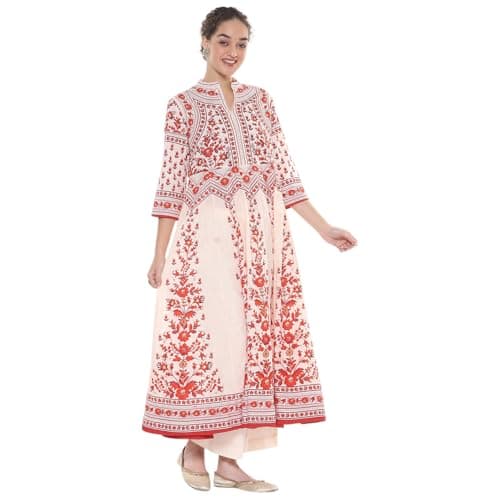 Biba Women's Rust-White Cotton Anarkali Kurta Sets_32 3