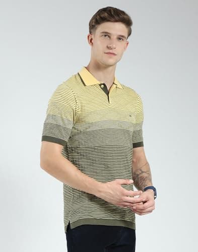 Monte Carlo Men's Regular Fit Self Designed Polo T-Shirt | Half Sleeve | Collared Neck | Casual Wear T Shirt for Men's Green L (Pack of 1) 3
