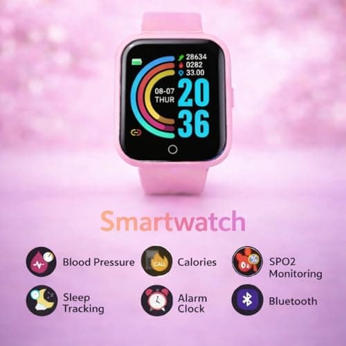 MARVIK Smart Watch for Kids, Men, Boys, Girls, and Women, D20 Plus 2025, Latest for Android and iOS Phones, IP68 Waterproof with Daily Activity Tracker, Heart Rate Sensor, Sleep Monitor Watch - Pink 2