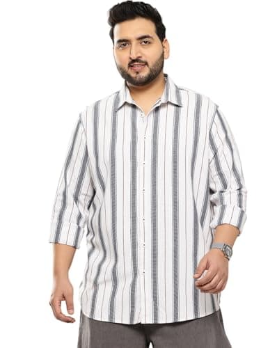 Thomas Scott Men's | Plus Size | Regular Fit | Long Sleeves | Spread Collar | Multi Striped | 100% Cotton | Casual | Shirt (TS1791PS_White_5XL)
