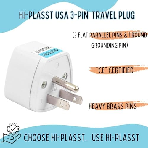 Type-B USA Converter Plug (Pack of 3) India to Canada Travel Adapter for USA, Canada, Mexico, Brazil, Philippines, Cuba, Thailand, Taiwan, Japan, Panama 3pin Plug 5