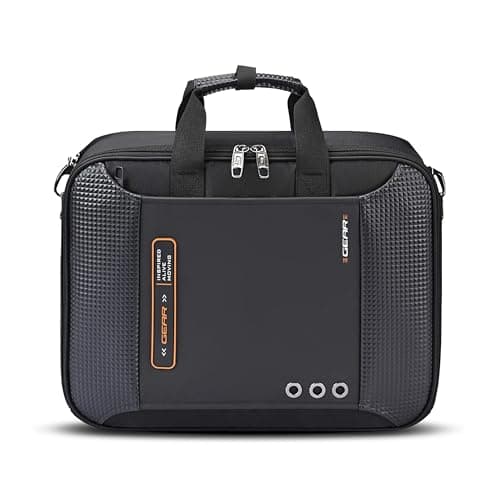 Gear Inspired Alive Moving 14L/16" Faux Leather Water Resistant Laptop Briefcase/Office bag/Laptop Messenger for Men/Women (Black - Orange)
