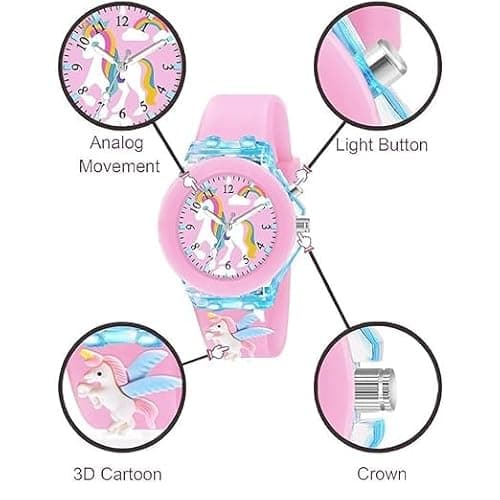 Acnos 3 Pieces Kids Unicorn Watch Unicorn Bracelet Waterproof Toddler Analog Watch Light Watch Unicorn Christmas Valentine Day Gift 3-10 Year Girls 5