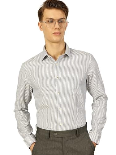 Thomas Scott Men's Cotton Pinstripes Formal Shirt(TS1568_DarkGreen_XL)