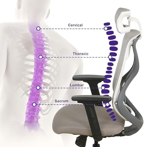 Wakefit Gravita Ergonomic Office Chair for Work | 3 Year Warranty | Multi-Lock Seat Slider and Recline | Soft Armrest with 3D Adjustability| Strong Nylon Base | 8+ Hours of Comfort| White and Grey 4