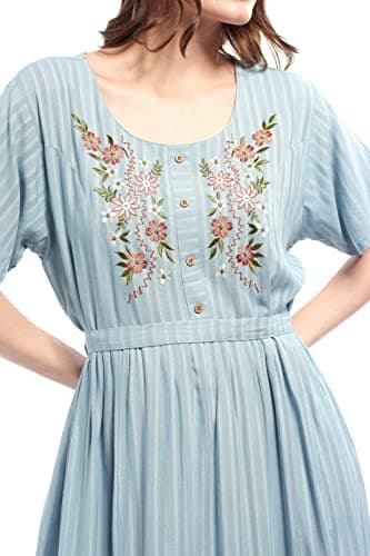 ZEYO Women's Rayon Light Blue Floral Embroidery Ghera Nightwear Set Night Gown 5683,Large 2