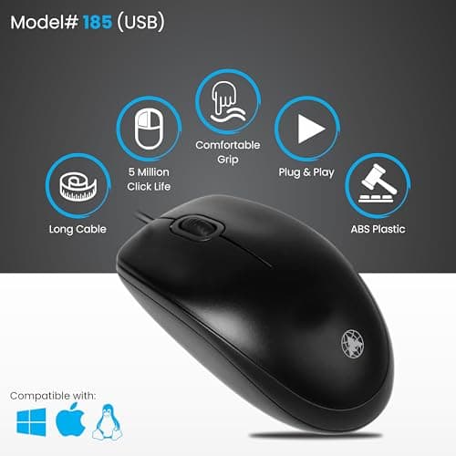 ProDot Wired Mouse - Ergonomic Design, Precise Tracking, Universal Compatibility - Ideal for PC, Mac, Gaming, and Office Use (Black) 2