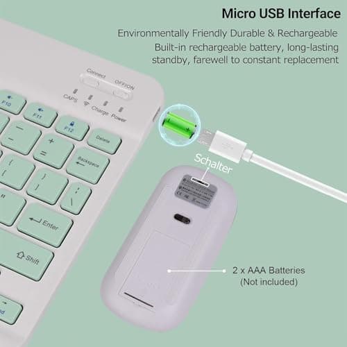 RyzCare Wireless Bluetooth Keyboard & Mouse Combo (1 Set), Rechargeable Slim Typewriter-Style Compact Keyboard & Mouse for iPhone/iPad/Laptop/Android – Multicolor 4