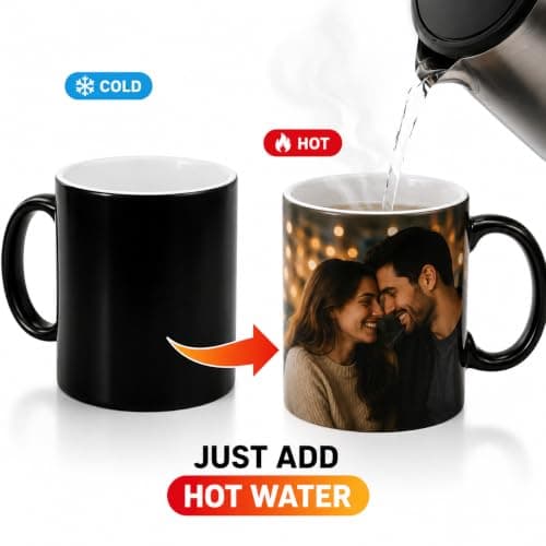 Personalized Magic Mug Custom Photo Mug Heat Sensitive Color Changing Coffee Mug Customized Gift for Birthday Anniversary Couple Gift Black 325ml 3