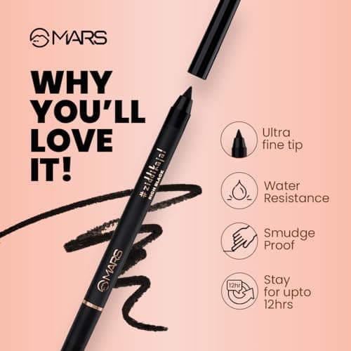 MARS Ziddi Kajal Pencil upto 12 Hours Long Stay Kajal | Rich Black Pigmentation | Smudgeproof & Water Resistance | Effortless One Swipe Application (1.4gm) Black) 3