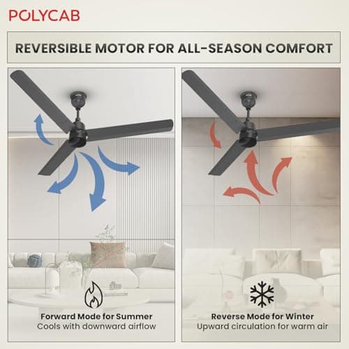 Polycab Wizzy Plus 1200mm 5-Star BLDC, Remote Ceiling fan for Living Room| 55% Energy Saving, 100% Copper, High Air Delivery, Free Installation | 3+1 yr Warranty【Matt Black】 5