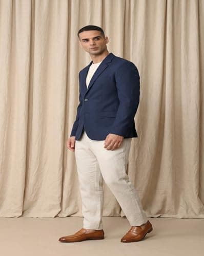 MAYKR Men's Navy Blue Blazer, Single-Breasted Formal Suit Jacket with Notch Lapel and Pocket Square 3 3
