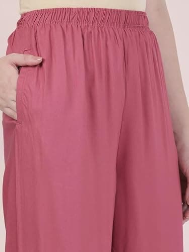 GO COLORS Soft Viscose Basic Palazzo Full Length for Women| Breathable, Mid Rise, Light Wine 5
