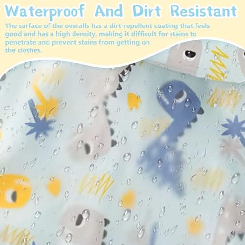 CoolShef Waterproof Baby Bibs for Boys & Girls 6-24 Months, Soft Cotton Feeding Bibs with Sleeves, Adjustable Newborn Bibs, Cute Cartoon Apron for Babies, Washable Toddler Bibs 4
