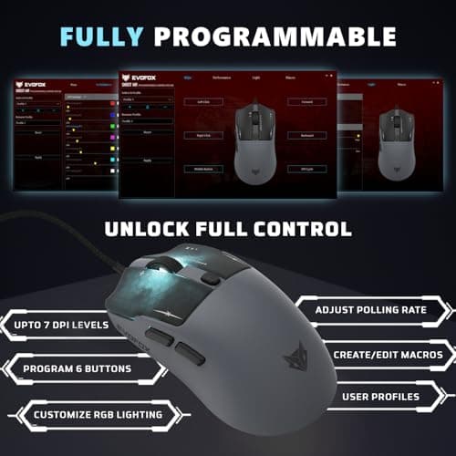 EvoFox Performance Series Ghost Air Ultra Lightweight(54g) Gaming Mouse | Pixart Sensor, Upto 1000Hz Polling Rate & 12400 DPI | Honeycomb RGB Lighting | Fully Programmable with Windows Software & On-b 4