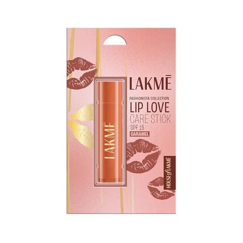 Lakme Lip Love Care Stick Caramel, with 10% Vitamin E Complex, nourished with Shea & Cocoa Butter and enriched with Almond & Jojoba Oil for 24hr moisturization in just 1 swipe, with SPF 15, 4.5g