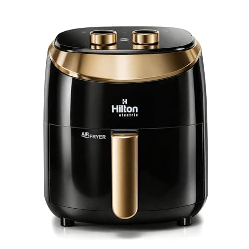 Hilton Electric Air Fryer, Faster Pre-Heat, No-Oil Frying, Fast Healthy Evenly Cooked Meal Every Time, Dishwasher Safe Non Stick Pan for Easy Clean Up Dual Bowl Made in India (Manual Air Fryer 4.2 L)