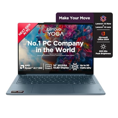 Lenovo Yoga Slim 7 AMD Ryzen AI 7 350 (32GB RAM/1TB SSD/14 (35.5cm)/WUXGA OLED/Copilot+ PC/Windows 11/Microsoft 365 Basic + Office Home 2024 + Lenovo AI Now/1Yr ADP Free/Teal/1.19Kg), 83JY0069IN