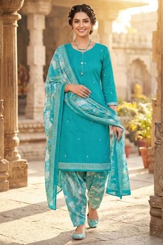 Rajnandini Turquoise Cotton Blend Printed Ready to Wear Patiala Salwar Suit (Readymade_3XL_JOPLVSRW5223-3XL) 4