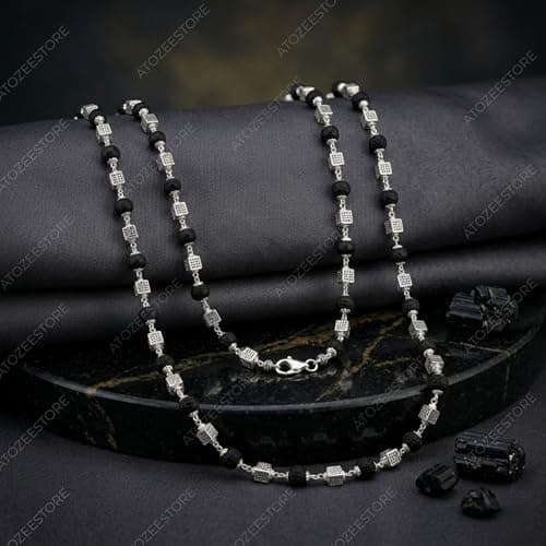 Original Karungali Mala with Square Silver Box Design | Black Ebony Wood Beads Designer Mala for Men | Premium Spiritual & Fashion Necklace for Daily Wear, Pooja & Meditation | Trending Karungali Mala 2