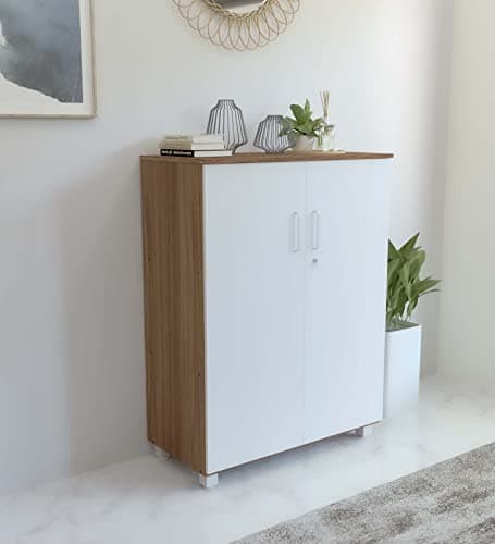 NEUDOT Ronald Alto 2 Door Multipurpose Cabinet | Engineered Wood | Bookshelf | Organiser | Cupboard | Almari |Wardrobe for Home | Kitchen | Office | Living Room | 12 Month Warranty | Leon Teak Finish 3