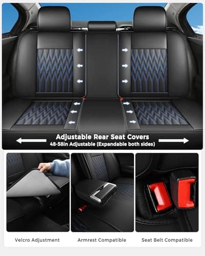 Huidasource Black & Blue Car Seat Covers, Waterproof Faux Leather Universal Fit Most Cars Sedans SUVs Trucks Airbag Compatible, Cup Holder Access, Car Seat Compatible, Easy Install, Wipes Clean 3