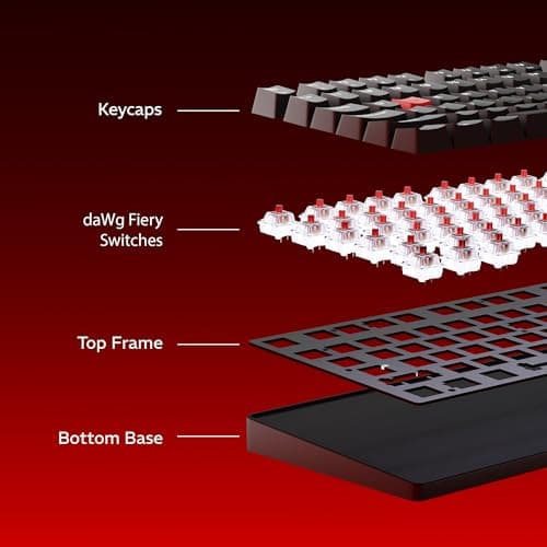 daWg Highkey 373, Anti-Ghosting Wired Mechanical 80% Keyboard, White Backlit LED, Fiery Red Switches, 85 Double-Shot PBT Keycaps, 1000Hz Polling Rate, Volume Knob, 1.8m Braided Cable 3