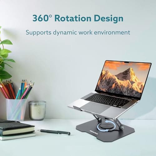 AGARO Metal Laptop Stand, 360° Rotating, Ergonomic, Height & Angle Adjustmentable, Foldable Laptop Holder with Heat Vents & Anti-slip SiliconePads, Compatible to Macbook,HP,Lenevo, & Laptops up to 18" 2