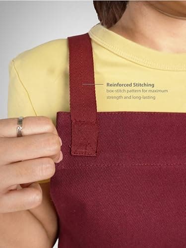 RUSTIQUE LINENS Cotton Cross Back Apron with Waterproof Inner Membrane and 2 Pockets for Men and Women – Adjustable Water Resistant Chef Apron for Cooking, Baking, BBQ, or Work - Garnet 3