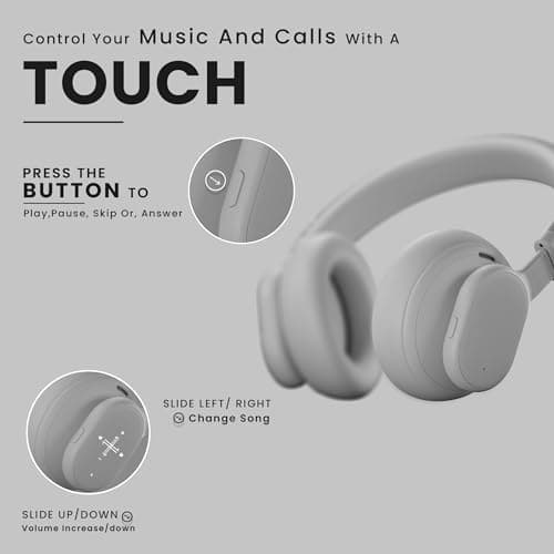 HAMMER Bash Max Over The Ear Wireless Bluetooth Headphones with Mic, Touch Control, Deep Bass, Upto 40 Hours Playtime, Bluetooth 5.3, Workout/Travel (Cool Grey) 3