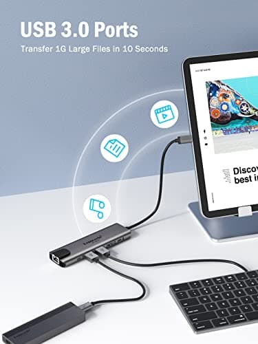 Lemorele USB C Hub with HDMI 4K@60Hz -6 in 1,with Gigabit Ethernet, 2*USB 3.0, PD 100W,3.0 Data Transfer Compatible with MacBook Air/Pro, iPad, Windows, Chromecast 4