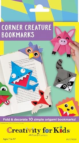 Creativity for Kids by Faber-Castell Corner Creature Bookmarks - Origami Craft Kit for Kids, 10 Origami Paper Sheets with Stickers, DIY Art Activity Set, Birthday Gift for Girls and Boys Ages 6+ 2