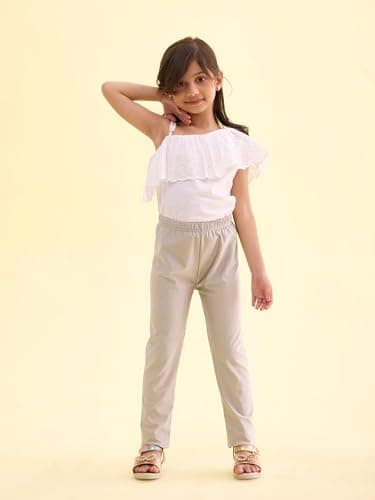 Go Colors Girl's Solid Silver Shimmer Leggings | Mid Rise| 6 Years- 7 Years_GL02_Silver_6-7 Y 3