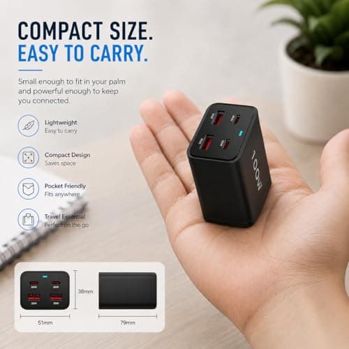 CUBONIC 100W GaN Charging Station, 4-Port Desktop Charger with 2 USB-C & 2 USB-A Ports, Multi Device Charging Hub for Laptops, Smartphones, Tablets, Wearables & USB Powered Electronics 4