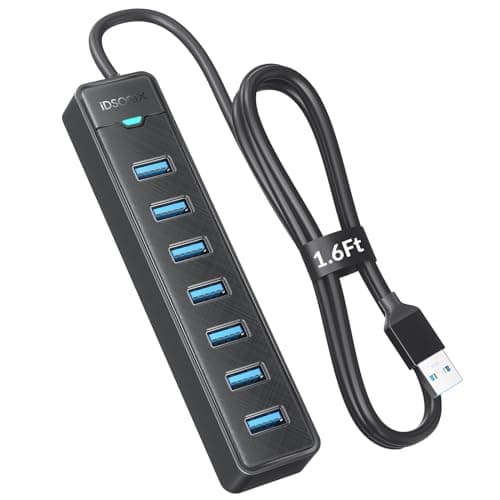 iDsonix USB Hub 3.0, 7 Ports USB Hub [0.5m] USB Distributor Multiport Adapter USB Splitter 5Gbps Data for PC, Laptop, USB Flash Drives, Mobile HDD, and More