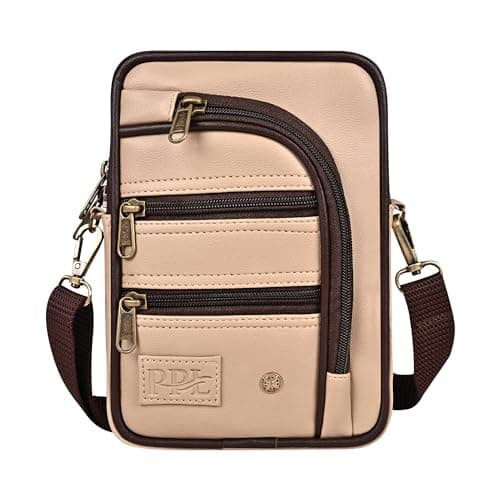 Pramadda Pure Luxury Classic Vegan Leather 7 Pocket Sling Bag For Men and Women | Compact Smart Organiser Messenger Side Mobile Bag For Easy Travel | Special Corporate Gift For Men (Classic Beige)