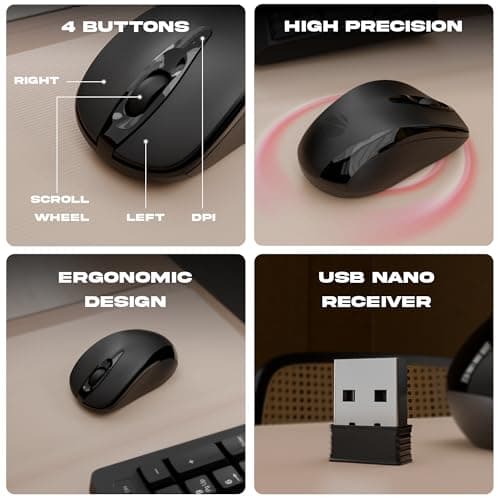 Zebronics Wireless Keyboard & Mouse Combo, 104 UV-Coated Keys, ₹ Key, 12 Multimedia Keys, Retractable Stand, 4 Button Mouse, 1600 DPI, High Precision, USB Nano Receiver (Companion 116, Black) 6