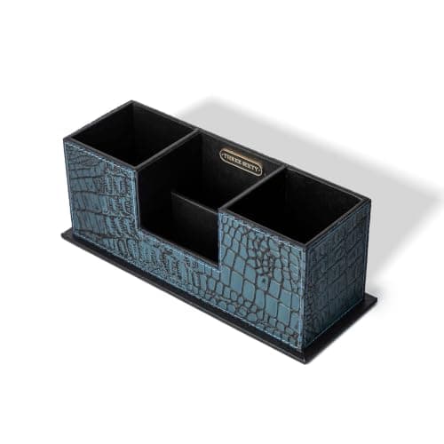 Desk Organizer Faux Leather Multi-Compartment Stationery Holder - Desktop Storage for Home Office and Professional Workspace (BLUE) 3