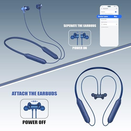 Kratos Blue Bluetooth Neckband with 55H Playtime, Deep Bass, Stereo Sound, HD Calls, Magnetic Earbuds, Voice Assistant, Type-C Fast Charging, Rich Audio, Hollow Switch for Comfort & Style 3