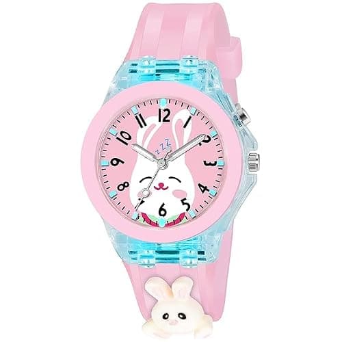 LED Luminous Child Kids Children Cute Cartoon Multi Color Lights Watch for Girls (Pink)