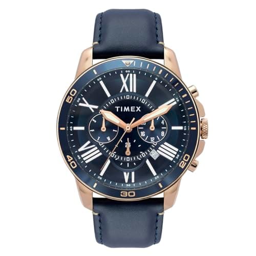 TIMEX Analog Watch for Man with Blue Round Dial & Blue Leather Strap Band Water Resistant Men's Wrist Watches - TWEG314SMU01