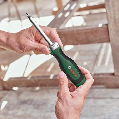 BOSCH Ratchet Screwdriver | Smooth Ratchet Mechanism for Continuous Rotation | 12 Interchangeable Bits in Magazine | Ergonomic Non-Slip Handle for Comfort | Quick Bit Storage for Easy Access 2