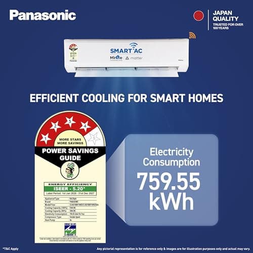 Panasonic 1.5 Ton 4 Star New Star rated Premium WiFi Inverter Smart Split AC (DustBuster Tech,Matter Enabled,AI,Higher Airflow,Copper Cond., 8in1 Convertible,4-Way,PM0.1 Filter,CS/CU-NU18BKY4WX,White) 2
