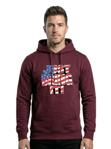 THE SOUTH STORE Mens Maroon Full Sleeve Graphic Printed Hooded Sweatshirt | Just Bring It Hoodies for Men Winter Wear | Gym Hoodie Men's