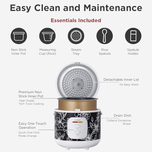 CUCKOO Electric Rice Cooker | 1.8 Ltr 10 Cups 1.2 Kg Raw Rice Capacity Serves 2-10 People | 700 Watt | 5 Ltr Nonstick Pot | 8 Hour Keep Warm Function | Trusted Korean Brand | 1 Year Warranty |CR-1005 5
