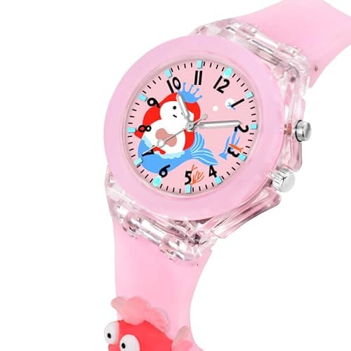 Acnos Pink 3D Fish Cartoon Kids Watch Multicolor LED Lights Unbreakable Silicone Strap Perfect Birthday Diwali Gift for Boys Girls (3-13 Years) 3