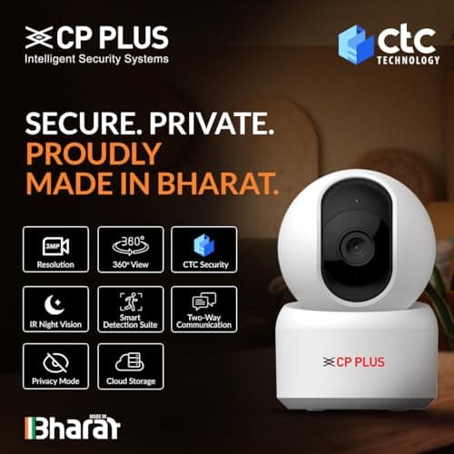 CP PLUS 3MP Smart Wi-Fi CCTV Camera | 360° Pan & Tilt | CTC Cyber Secure Tech | View & Talk | Smart Detection Suite | Night Vision | Cloud Storage | Supports OK Google | CP-E35Q 2