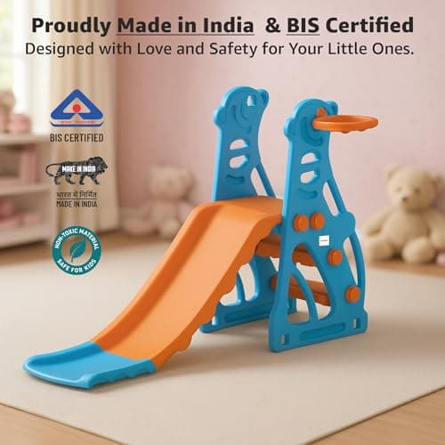 Amazon Brand - Solimo Garden Penguin Slide with Basketball for Indoor & Outdoor Use | for Kids 2-4 Years Old | Safe & Fun | Ideal for Boys & Girls | Toy for Kids | Easy Assembly, Multicolor 4